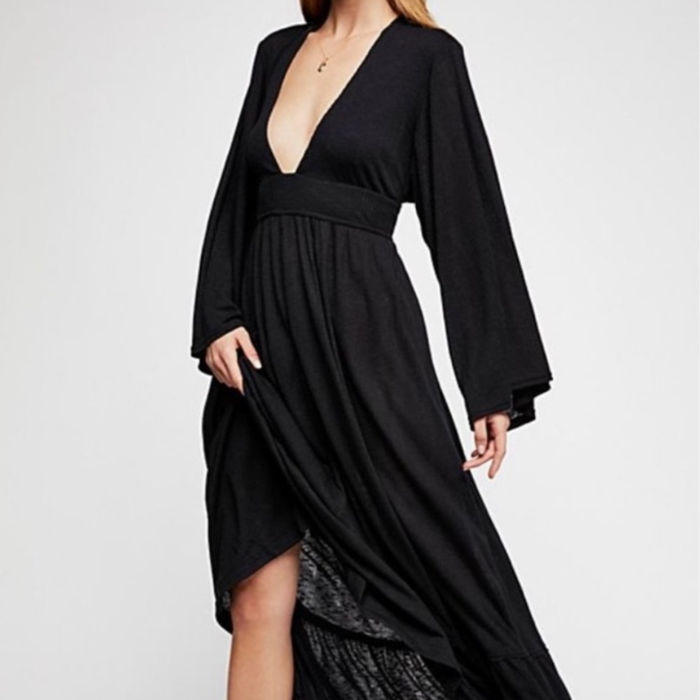 free people plunging v long boho dress